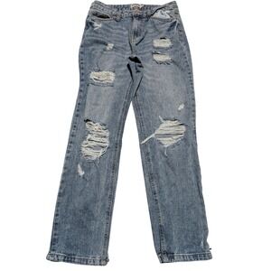 Refuge Denim Boyfriend Jeans Womens 01 Blue Mid Rise Distressed Ripped Relaxed